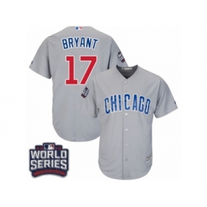 Youth Majestic Chicago Cubs #17 Kris Bryant Authentic Grey Road 2016 World Series Bound Cool Base MLB Jersey