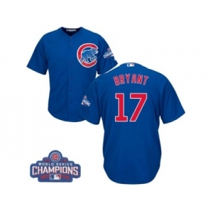 Youth Majestic Chicago Cubs #17 Kris Bryant Authentic Royal Blue Alternate 2016 World Series Champions Cool Base MLB Jersey