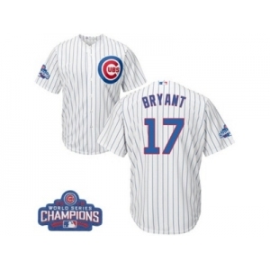 Youth Majestic Chicago Cubs #17 Kris Bryant Authentic White Home 2016 World Series Champions Cool Base MLB Jersey