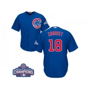 Youth Majestic Chicago Cubs #18 Ben Zobrist Authentic Royal Blue Alternate 2016 World Series Champions Cool Base MLB Jersey