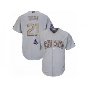 Youth Majestic Chicago Cubs #21 Sammy Sosa Authentic Gray 2017 Gold Champion Cool Base MLB Jersey