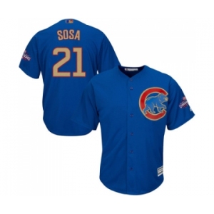 Youth Majestic Chicago Cubs #21 Sammy Sosa Authentic Royal Blue 2017 Gold Champion Cool Base MLB Jersey