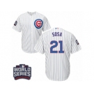 Youth Majestic Chicago Cubs #21 Sammy Sosa Authentic White Home 2016 World Series Bound Cool Base MLB Jersey