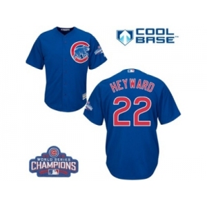 Youth Majestic Chicago Cubs #22 Jason Heyward Authentic Royal Blue Alternate 2016 World Series Champions Cool Base MLB Jersey