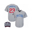 Youth Majestic Chicago Cubs #23 Ryne Sandberg Authentic Grey Road 2016 World Series Bound Cool Base MLB Jersey