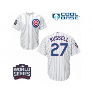 Youth Majestic Chicago Cubs #27 Addison Russell Authentic White Home 2016 World Series Bound Cool Base MLB Jersey