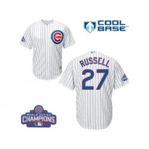 Youth Majestic Chicago Cubs #27 Addison Russell Authentic White Home 2016 World Series Champions Cool Base MLB Jersey