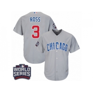 Youth Majestic Chicago Cubs #3 David Ross Authentic Grey Road 2016 World Series Bound Cool Base MLB Jersey