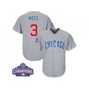 Youth Majestic Chicago Cubs #3 David Ross Authentic Grey Road 2016 World Series Champions Cool Base MLB Jersey