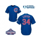 Youth Majestic Chicago Cubs #34 Jon Lester Authentic Royal Blue Alternate 2016 World Series Champions Cool Base MLB Jersey