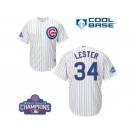 Youth Majestic Chicago Cubs #34 Jon Lester Authentic White Home 2016 World Series Champions Cool Base MLB Jersey