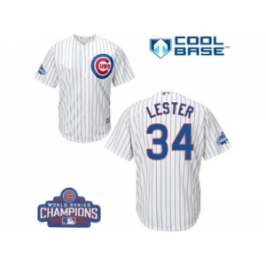 Youth Majestic Chicago Cubs #34 Jon Lester Authentic White Home 2016 World Series Champions Cool Base MLB Jersey