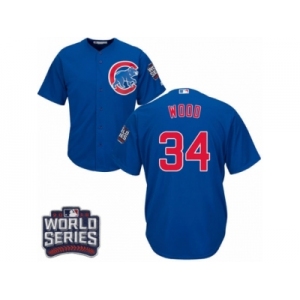 Youth Majestic Chicago Cubs #34 Kerry Wood Authentic Royal Blue Alternate 2016 World Series Bound Cool Base MLB Jersey
