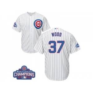 Youth Majestic Chicago Cubs #37 Travis Wood Authentic White Home 2016 World Series Champions Cool Base MLB Jersey