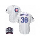 Youth Majestic Chicago Cubs #38 Carlos Zambrano Authentic White Home 2016 World Series Bound Cool Base MLB Jersey