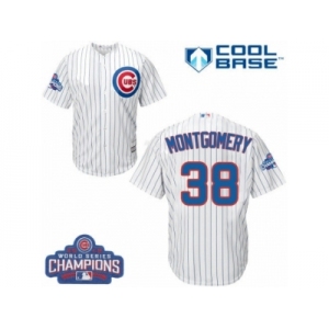 Youth Majestic Chicago Cubs #38 Mike Montgomery Authentic White Home 2016 World Series Champions Cool Base MLB Jersey