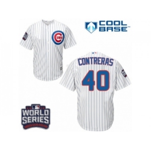 Youth Majestic Chicago Cubs #40 Willson Contreras Authentic White Home 2016 World Series Bound Cool Base MLB Jersey