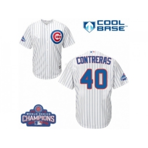 Youth Majestic Chicago Cubs #40 Willson Contreras Authentic White Home 2016 World Series Champions Cool Base MLB Jersey