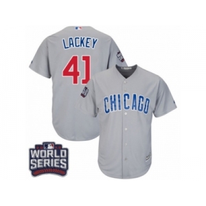 Youth Majestic Chicago Cubs #41 John Lackey Authentic Grey Road 2016 World Series Bound Cool Base MLB Jersey