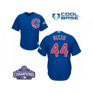 Youth Majestic Chicago Cubs #44 Anthony Rizzo Authentic Royal Blue Alternate 2016 World Series Champions Cool Base MLB Jersey