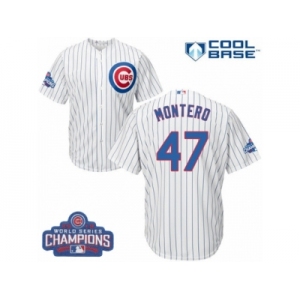 Youth Majestic Chicago Cubs #47 Miguel Montero Authentic White Home 2016 World Series Champions Cool Base MLB Jersey