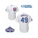 Youth Majestic Chicago Cubs #49 Jake Arrieta Authentic White Home 2016 World Series Champions Cool Base MLB Jersey