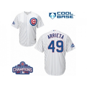 Youth Majestic Chicago Cubs #49 Jake Arrieta Authentic White Home 2016 World Series Champions Cool Base MLB Jersey