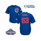 Youth Majestic Chicago Cubs #53 Trevor Cahill Authentic Royal Blue Alternate 2016 World Series Champions Cool Base MLB Jersey