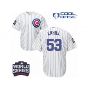 Youth Majestic Chicago Cubs #53 Trevor Cahill Authentic White Home 2016 World Series Bound Cool Base MLB Jersey