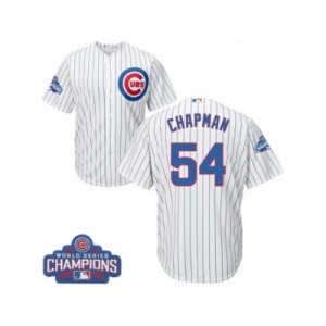 Youth Majestic Chicago Cubs #54 Aroldis Chapman Authentic White Home 2016 World Series Champions Cool Base MLB Jersey