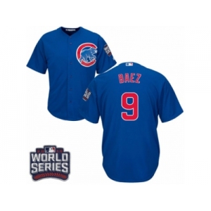 Youth Majestic Chicago Cubs #9 Javier Baez Authentic Royal Blue Alternate 2016 World Series Bound Cool Base MLB Jersey