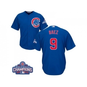 Youth Majestic Chicago Cubs #9 Javier Baez Authentic Royal Blue Alternate 2016 World Series Champions Cool Base MLB Jersey
