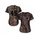 Women Baltimore Orioles #45 Mark Trumbo Camo Realtree Collection Cool Base Stitched MLB Jersey