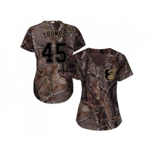 Women Baltimore Orioles #45 Mark Trumbo Camo Realtree Collection Cool Base Stitched MLB Jersey