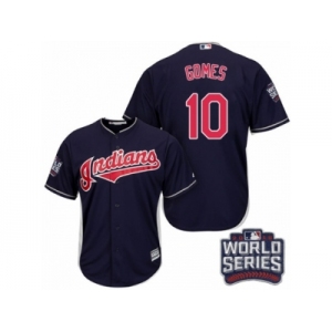 Youth Majestic Cleveland Indians #10 Yan Gomes Authentic Navy Blue Alternate 1 2016 World Series Bound Cool Base MLB Jersey