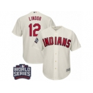 Youth Majestic Cleveland Indians #12 Francisco Lindor Authentic Cream Alternate 2 2016 World Series Bound Cool Base MLB Jersey