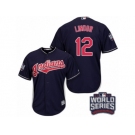 Youth Majestic Cleveland Indians #12 Francisco Lindor Authentic Navy Blue Alternate 1 2016 World Series Bound Cool Base MLB Jersey