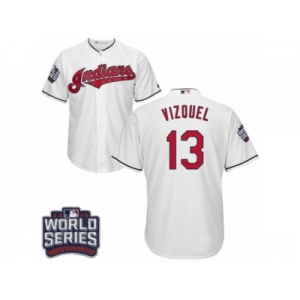 Youth Majestic Cleveland Indians #13 Omar Vizquel Authentic White Home 2016 World Series Bound Cool Base MLB Jersey