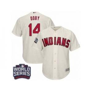 Youth Majestic Cleveland Indians #14 Larry Doby Authentic Cream Alternate 2 2016 World Series Bound Cool Base MLB Jersey