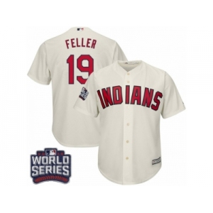 Youth Majestic Cleveland Indians #19 Bob Feller Authentic Cream Alternate 2 2016 World Series Bound Cool Base MLB Jersey