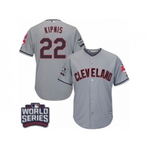 Youth Majestic Cleveland Indians #22 Jason Kipnis Authentic Grey Road 2016 World Series Bound Cool Base MLB