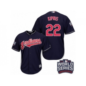 Youth Majestic Cleveland Indians #22 Jason Kipnis Authentic Navy Blue Alternate 1 2016 World Series Bound Cool Base MLB Jersey