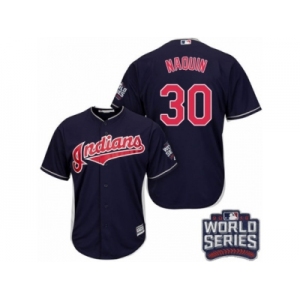 Youth Majestic Cleveland Indians #30 Tyler Naquin Authentic Navy Blue Alternate 1 2016 World Series Bound Cool Base MLB Jersey