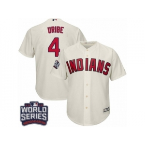 Youth Majestic Cleveland Indians #4 Juan Uribe Authentic Cream Alternate 2 2016 World Series Bound Cool Base MLB Jersey