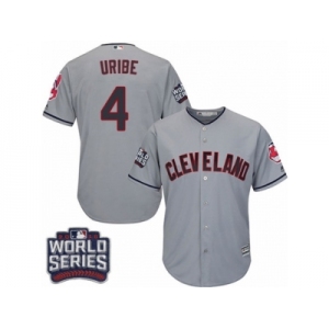 Youth Majestic Cleveland Indians #4 Juan Uribe Authentic Grey Road 2016 World Series Bound Cool Base MLB Jersey