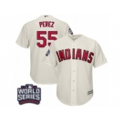 Youth Majestic Cleveland Indians #55 Roberto Perez Authentic Cream Alternate 2 2016 World Series Bound Cool Base MLB Jersey