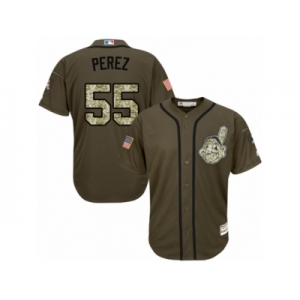 Youth Majestic Cleveland Indians #55 Roberto Perez Authentic Green Salute to Service MLB Jersey