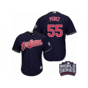 Youth Majestic Cleveland Indians #55 Roberto Perez Authentic Navy Blue Alternate 1 2016 World Series Bound Cool Base MLB Jersey