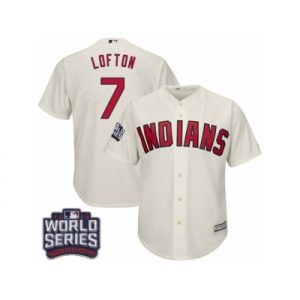 Youth Majestic Cleveland Indians #7 Kenny Lofton Authentic Cream Alternate 2 2016 World Series Bound Cool Base MLB Jersey