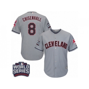 Youth Majestic Cleveland Indians #8 Lonnie Chisenhall Authentic Grey Road 2016 World Series Bound Cool Base MLB Jersey